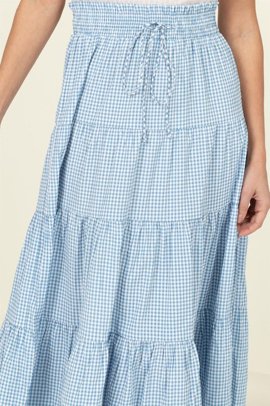 Skirt Alert High-Waist Gingham Print Midi Skirt TEAL BLUE by HYFVE | Fleurcouture