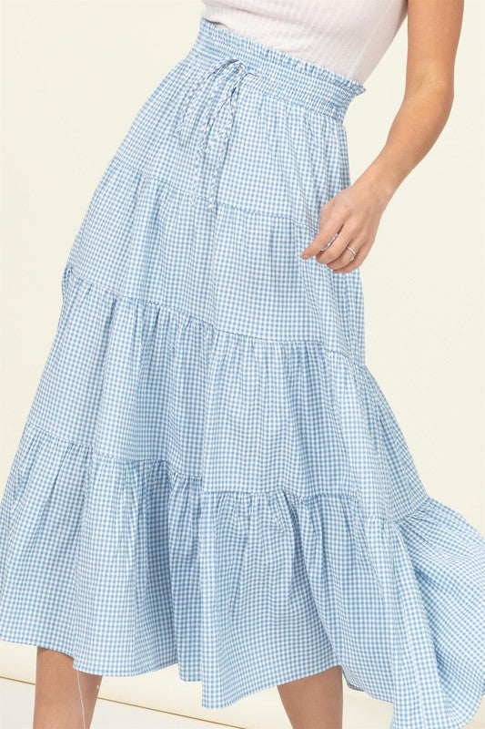 Skirt Alert High-Waist Gingham Print Midi Skirt TEAL BLUE S by HYFVE | Fleurcouture