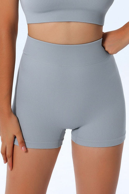 Sky Blue Peach Hip Fitness Yoga Shorts Gray L Activewear by Fleurcouture | Fleurcouture
