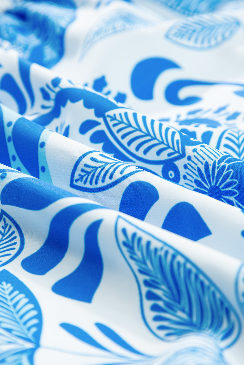 Sky Blue Retro Floral Print Drawstring Waist Ruffled Mini Dress Sky Blue 100%Polyester Dresses/Floral Dresses by Fleurcouture | Fleurcouture