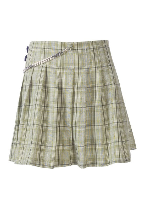 Slate Plaid Chain Detail Mini Skirt Green L by Rag Company | Fleurcouture