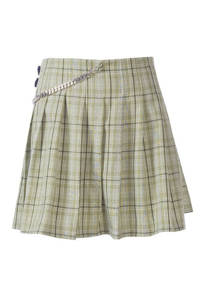 Slate Plaid Chain Detail Mini Skirt Green L by Rag Company | Fleurcouture