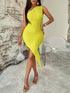 Sleeveless Asymmetrical One Shoulder Dress Canary Yellow S by Trendsi | Fleurcouture