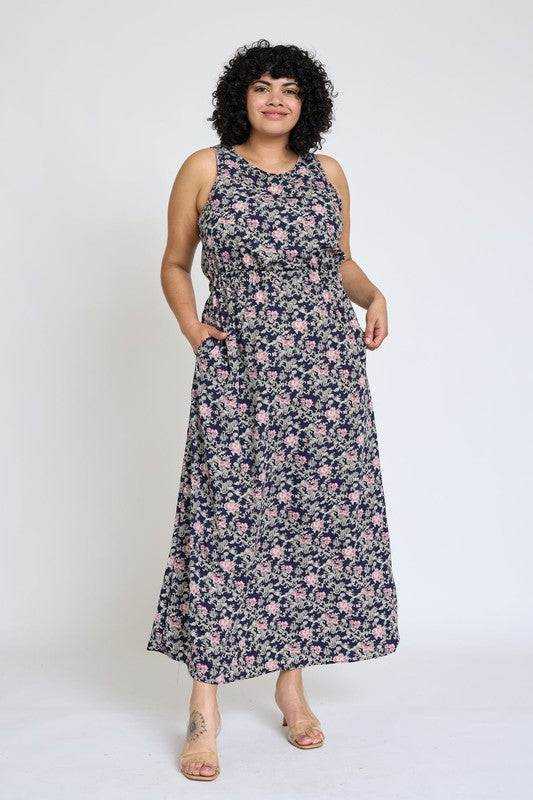 Sleeveless Blouson Band Maxi Dress by EG fashion | Fleurcouture
