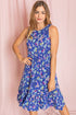 Sleeveless Botanical Floral Tiered Dress Royal Blue S by EG fashion | Fleurcouture