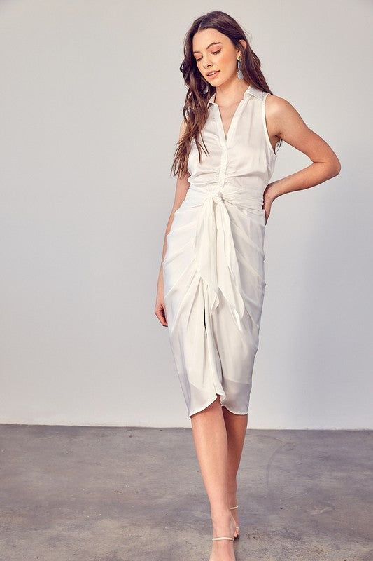 Sleeveless Collared Front Tie Dress OFF WHITE by Do + Be Collection | Fleurcouture