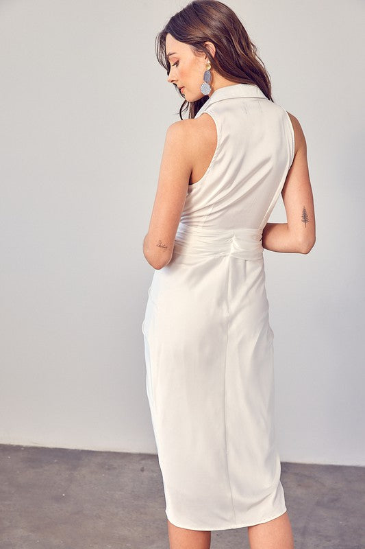 Sleeveless Collared Front Tie Dress OFF WHITE by Do + Be Collection | Fleurcouture