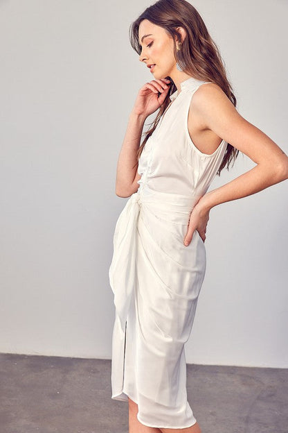 Sleeveless Collared Front Tie Dress OFF WHITE by Do + Be Collection | Fleurcouture