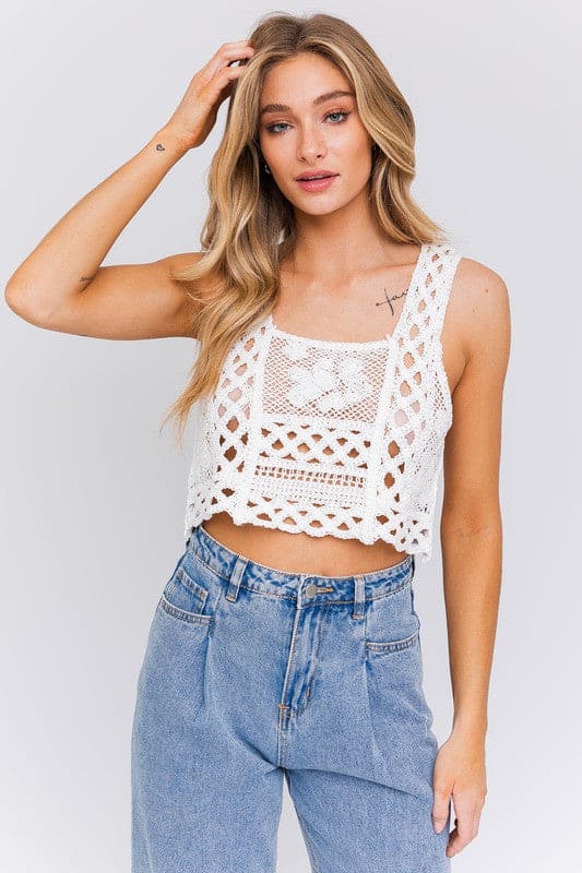 Sleeveless Crochet Top WHITE S Tops by LE LIS | Fleurcouture