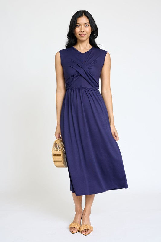 Sleeveless Cross-Over Bodice Midi Dress by EG fashion | Fleurcouture