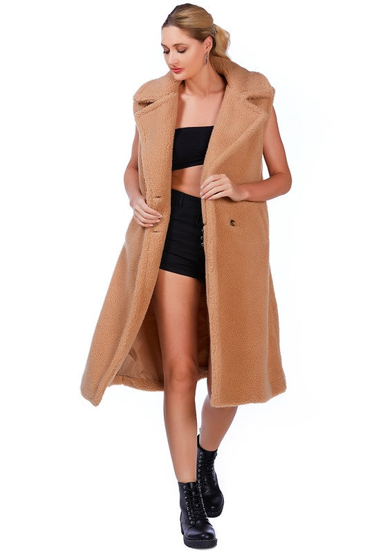 Sleeveless Double Breasted Teddy Coat Cream by Rag Company | Fleurcouture