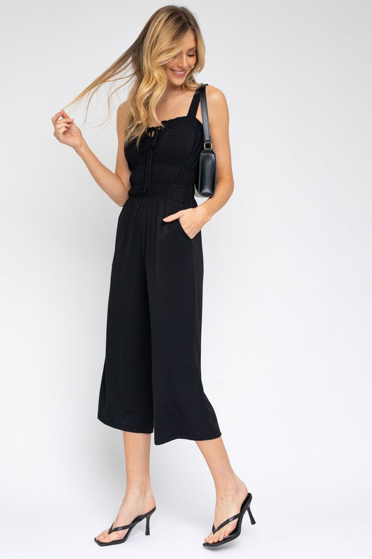 Sleeveless Drawstring Cropped Jumpsuit Navy by Gilli | Fleurcouture