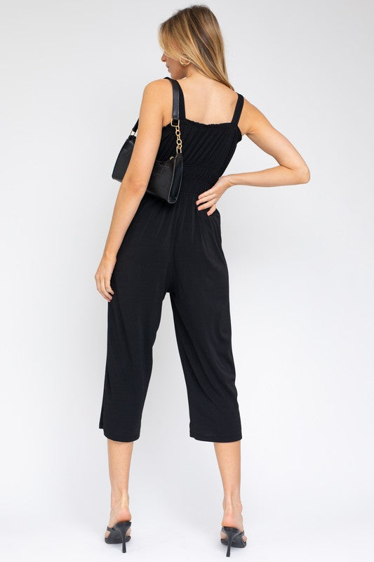 Sleeveless Drawstring Cropped Jumpsuit Navy by Gilli | Fleurcouture