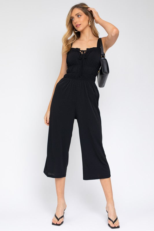 Sleeveless Drawstring Cropped Jumpsuit Navy by Gilli | Fleurcouture