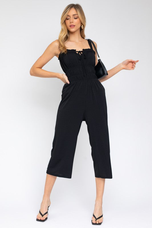 Sleeveless Drawstring Cropped Jumpsuit Navy by Gilli | Fleurcouture