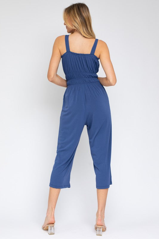 Sleeveless Drawstring Cropped Jumpsuit Navy by Gilli | Fleurcouture