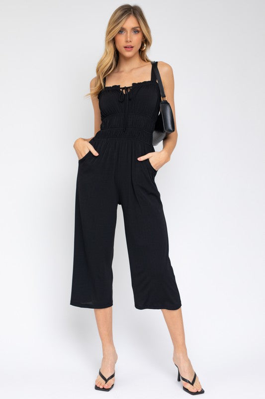 Sleeveless Drawstring Cropped Jumpsuit Navy by Gilli | Fleurcouture