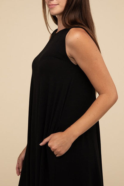 Sleeveless Flared Dress with Side Pockets BLACK S by ZENANA | Fleurcouture