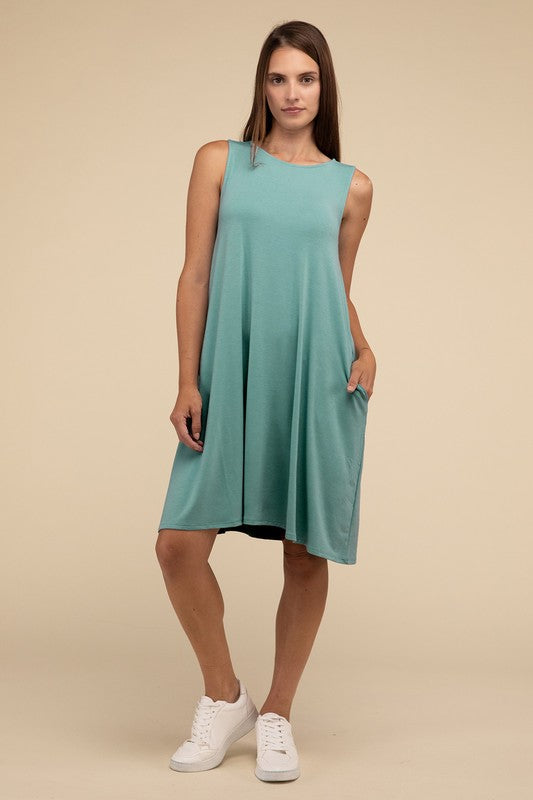 Sleeveless Flared Dress with Side Pockets by ZENANA | Fleurcouture