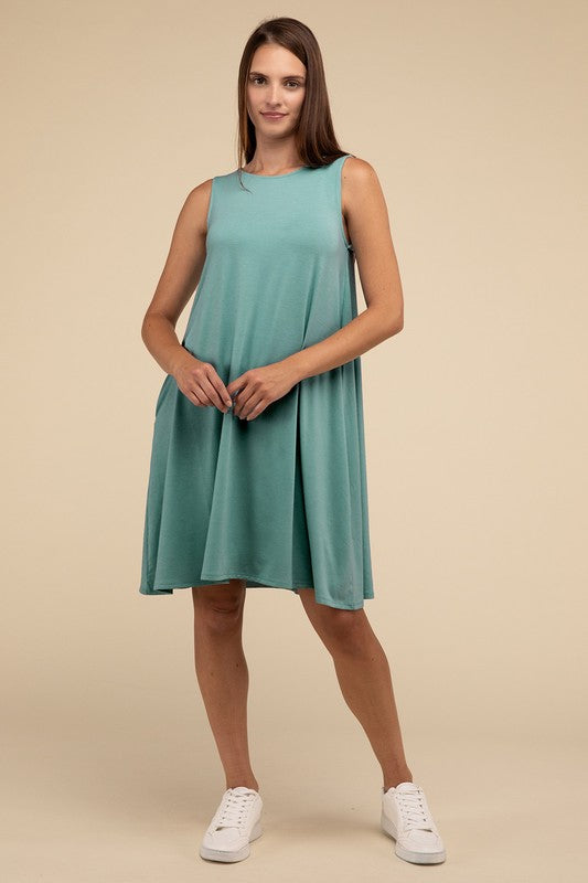 Sleeveless Flared Dress with Side Pockets by ZENANA | Fleurcouture