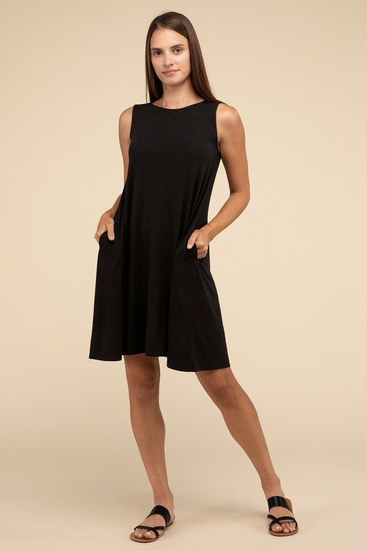 Sleeveless Flared Dress with Side Pockets by ZENANA | Fleurcouture