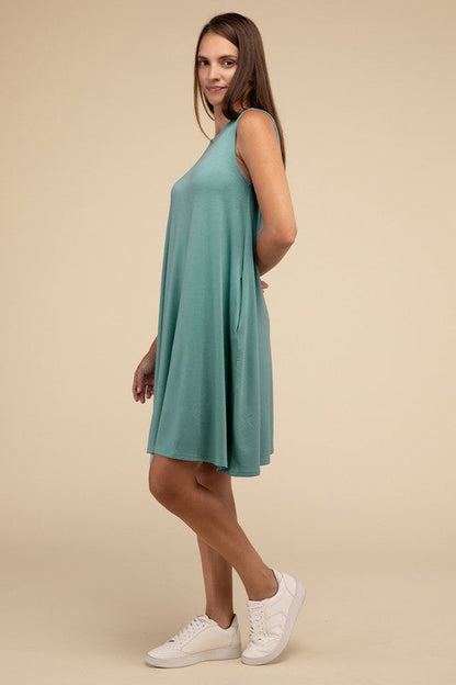 Sleeveless Flared Dress with Side Pockets by ZENANA | Fleurcouture