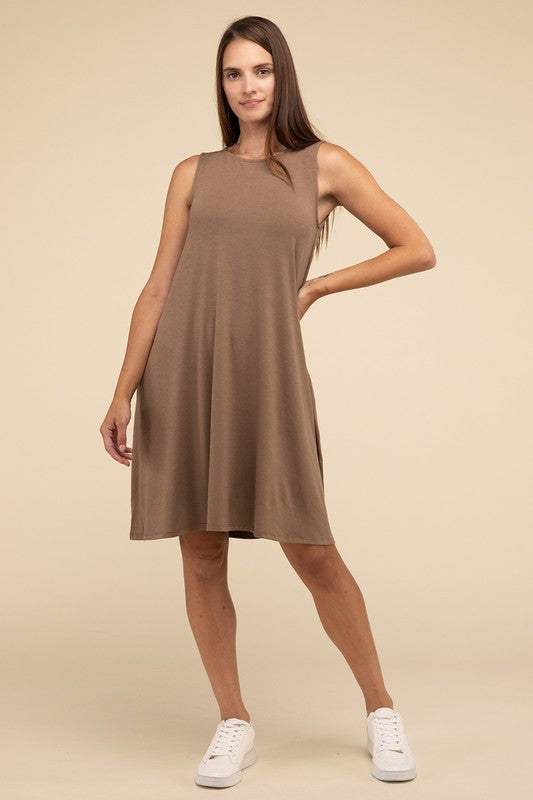 Sleeveless Flared Dress with Side Pockets by ZENANA | Fleurcouture