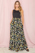 Sleeveless Floral Maxi Dress Black Yellow Green M by EG fashion | Fleurcouture