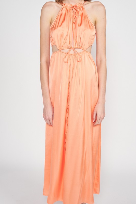 SLEEVELESS MAXI DRESS WITH CUTOUT PEACH by Emory Park | Fleurcouture