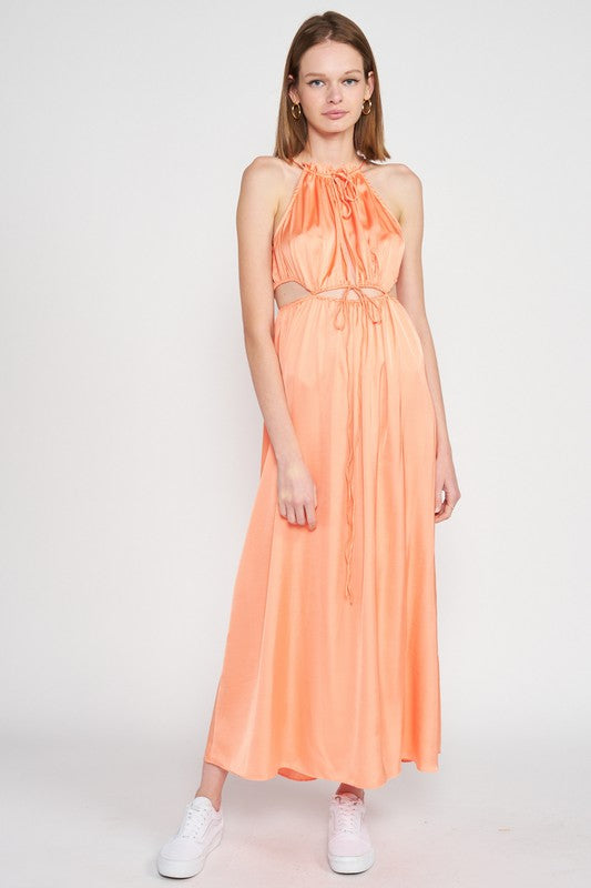 SLEEVELESS MAXI DRESS WITH CUTOUT PEACH by Emory Park | Fleurcouture