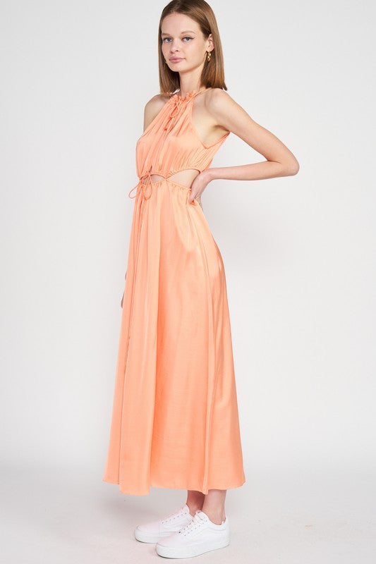 SLEEVELESS MAXI DRESS WITH CUTOUT PEACH by Emory Park | Fleurcouture