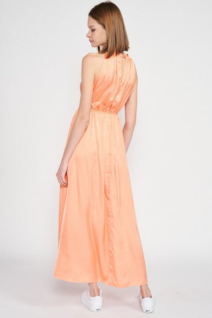 SLEEVELESS MAXI DRESS WITH CUTOUT PEACH by Emory Park | Fleurcouture