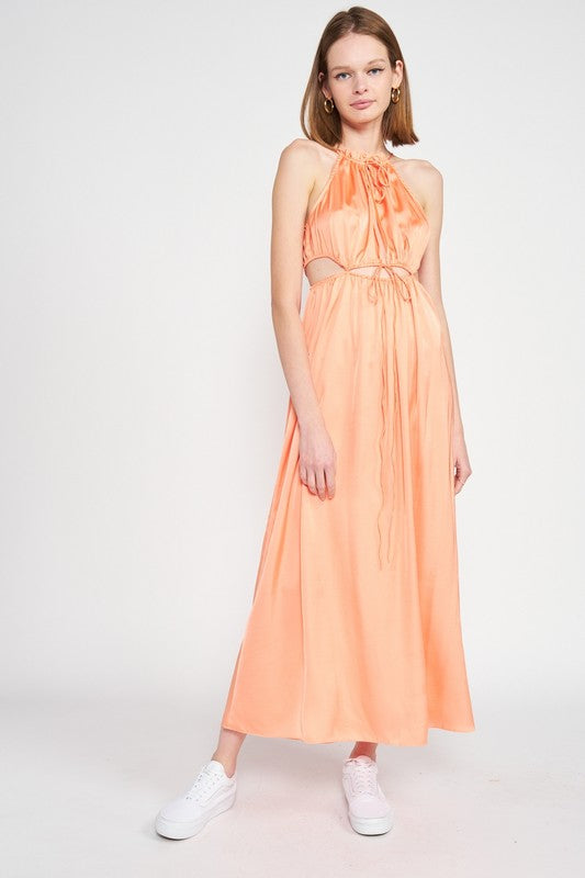 SLEEVELESS MAXI DRESS WITH CUTOUT PEACH by Emory Park | Fleurcouture