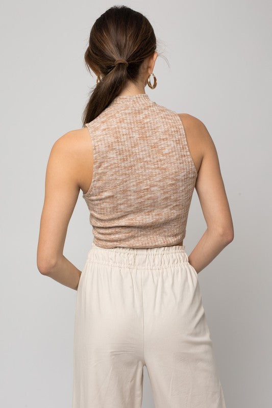 Sleeveless Mock Neck Band Top Mocha by Gilli | Fleurcouture