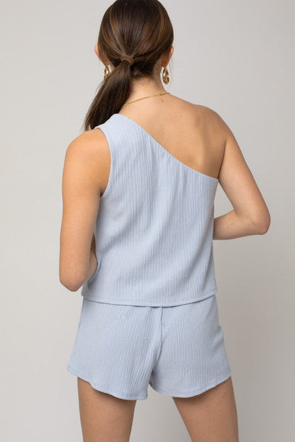 Sleeveless One Shoulder Layered Top Romper LT BLUE by Gilli | Fleurcouture