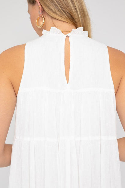 Sleeveless Ruffle Neck Tiered Dress White by Gilli | Fleurcouture