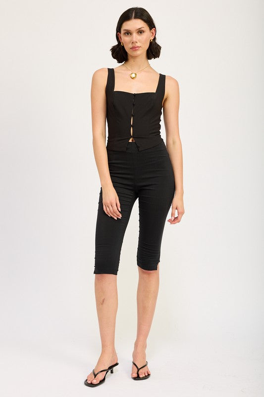 SLEEVELESS TOP WITH BUTTON UP DETAIL BLACK by Emory Park | Fleurcouture