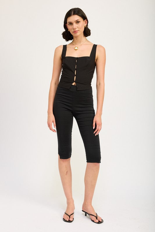 SLEEVELESS TOP WITH BUTTON UP DETAIL BLACK by Emory Park | Fleurcouture