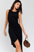 Sleeveless Twist Wrap Rib Midi Dress Black L by Gilli | Fleurcouture