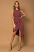 Sleeveless Twist Wrap Rib Midi Dress Burgundy S by Gilli | Fleurcouture