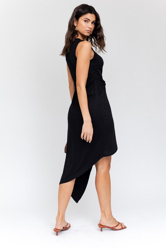 Sleeveless Twist Wrap Rib Midi Dress by Gilli | Fleurcouture