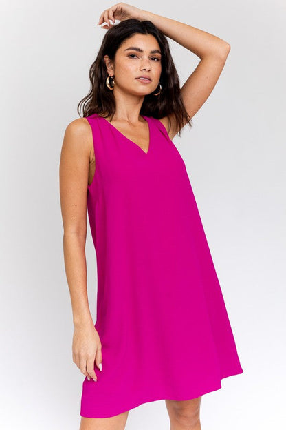 Sleeveless V-Neck Dress Fuchsia S by Gilli | Fleurcouture