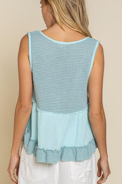 Sleeveless V-neck Mini Babydoll Tank Top L by POL | Fleurcouture