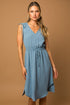 Sleeveless V-neck Shoulder Ruching Mini Dress Dusty Blue S by Gilli | Fleurcouture