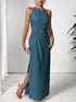 Slit One Shoulder Sleeveless Maxi Dress Deep Teal S Dresses by Trendsi | Fleurcouture