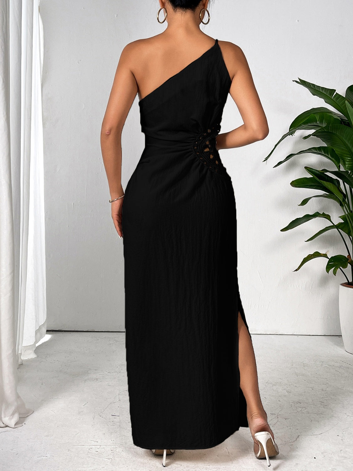 Slit One Shoulder Sleeveless Maxi Dress Dresses by Trendsi | Fleurcouture