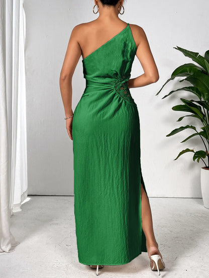 Slit One Shoulder Sleeveless Maxi Dress Dresses by Trendsi | Fleurcouture