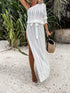 Slit Openwork Single Shoulder Knit Dress White S Women&