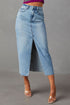 Slit Raw Hem Midi Denim Skirt Misty Blue S Bottoms by Trendsi | Fleurcouture