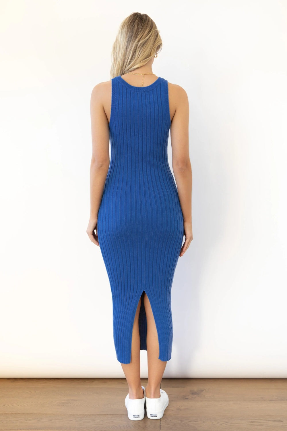 Slit Ribbed Round Neck Sleeveless Dress Women&